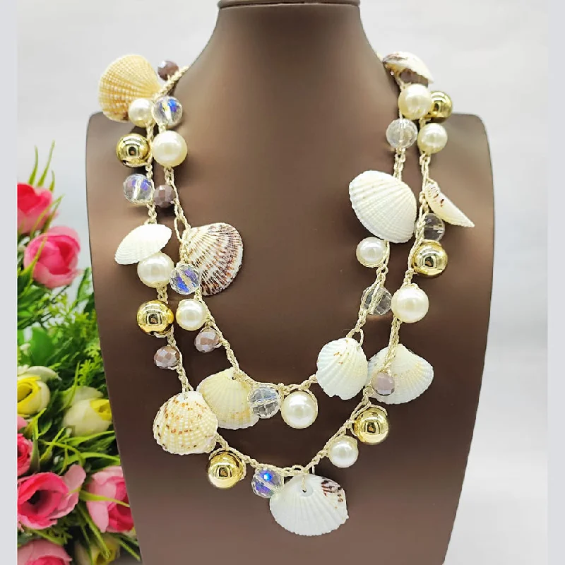 Multi-Strand Necklaces-JCM Gold Plated Designer Pearls Long Necklace