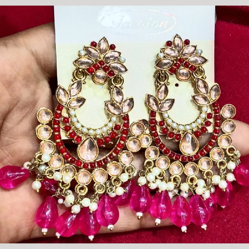 Natural Stone Earrings-Manisha Jewellery Gold Plated Pota & Kundan Stone Dangler Earrings