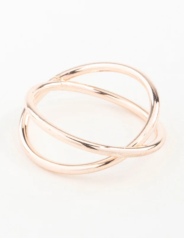 Handmade Gold Rings-Rose Gold Cross Over Ring