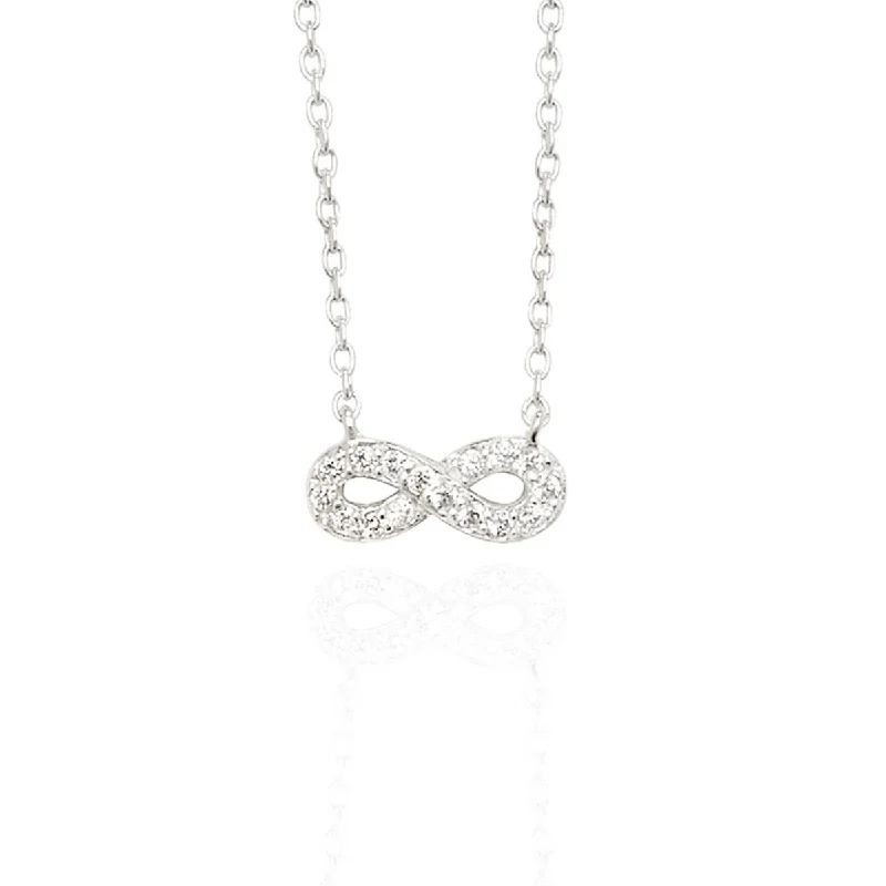 Crystal Flower Necklaces-Sterling Silver Small Infinity Necklace with Pave Set CZs