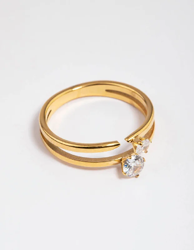 Unique Stackable Rings-Waterproof Gold Plated Classic Cubic Zirconia Offset Ring