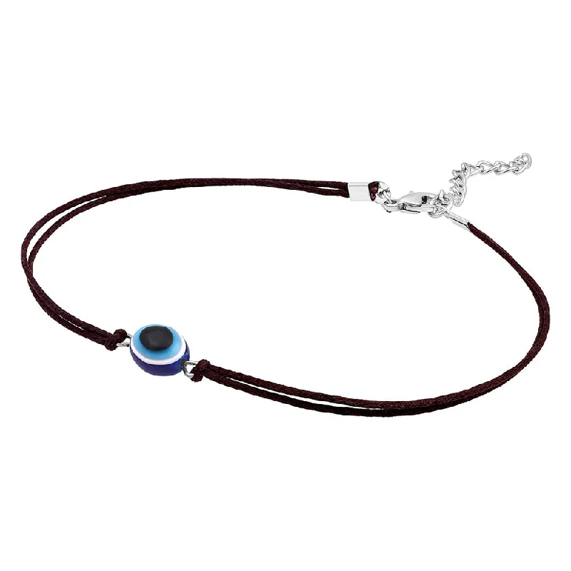 Stylish Chain Necklaces-Mahi Rhodium Plated Evil Eye Adjustable Rope Necklace for Women (PS1101863R)