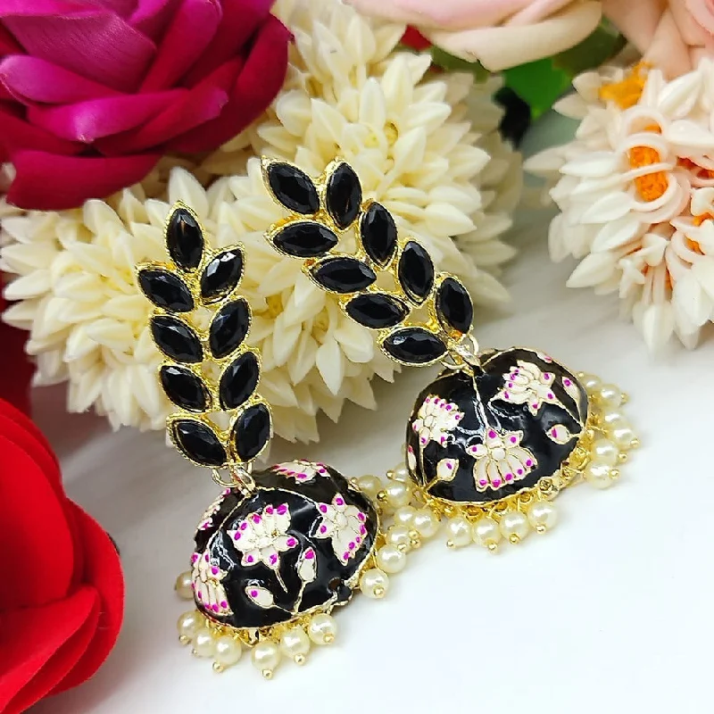 Cute Stud Earrings for Girls-Akruti Collection Gold Plated Pota Stone And Meenakari Jhumki Earrings