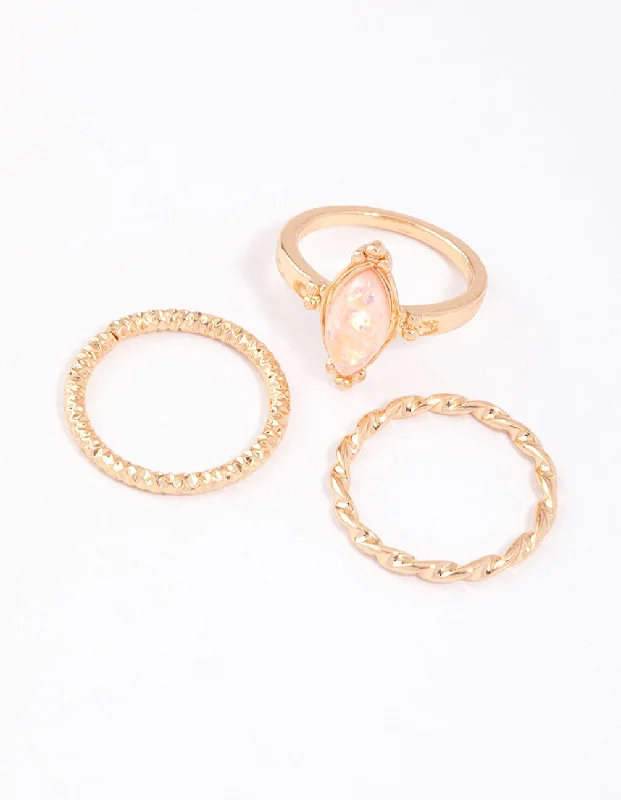 Unique Gold Engagement Rings-Gold Marquise Opal Twisted Ring Pack