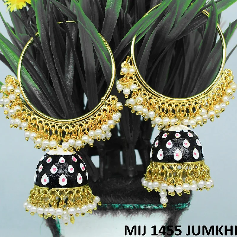 Antique Gold Earrings-Mahavir Gold Plated Meenakari And Pearl Designer Jhumki Earrings - MIJ 1455 Jumkhi