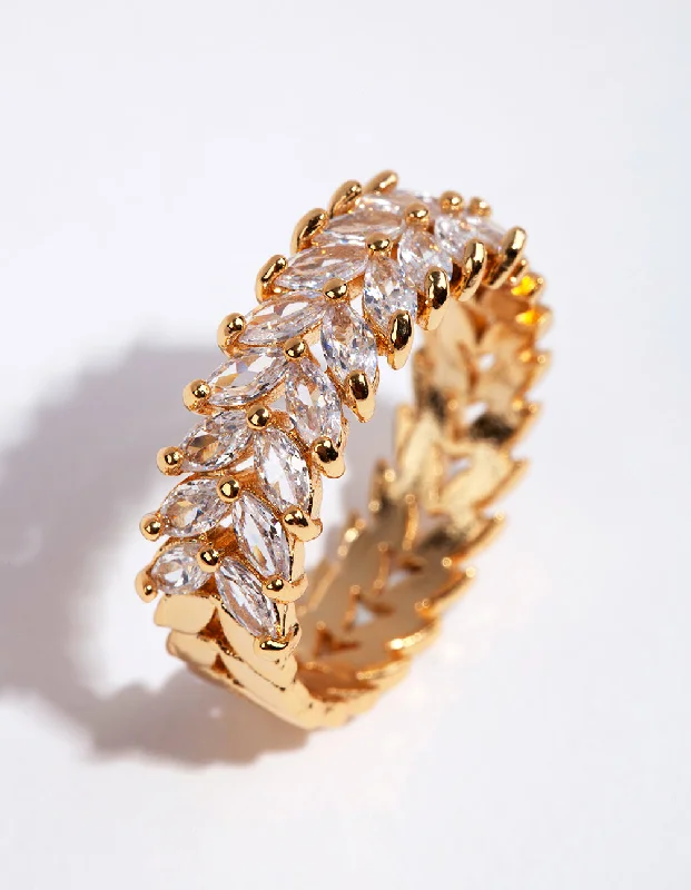 Elegant Engagement Rings-Gold Plated Navette Cubic Zirconia Layered Ring