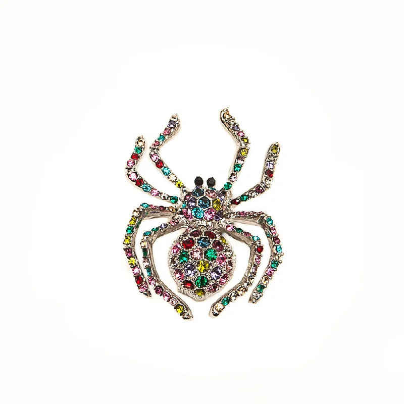 Luxury Gemstone Brooch with Pearls-Sparkly Multi Coloured Crystals Spider Brooch