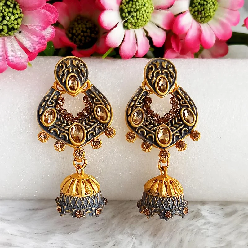 Elegant Stud Earrings-Woma Gold Plated Grey Dangler Meenakari Earrings - 1318067c