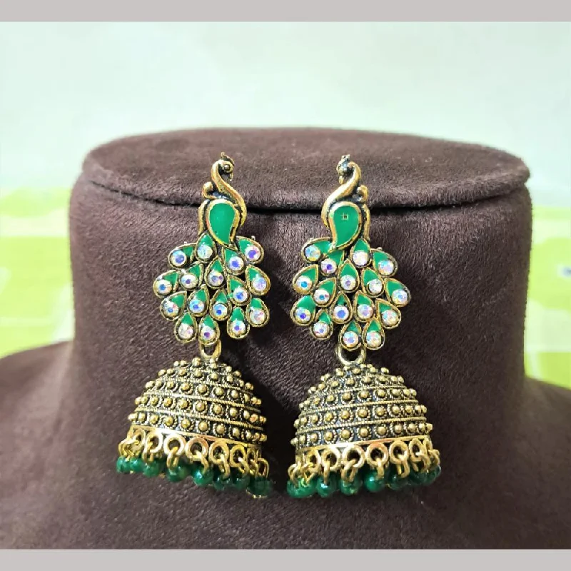 Antique Silver Earrings-H K Fashion Gold Plated Austrian Stone And Beads Jhumki Earrings