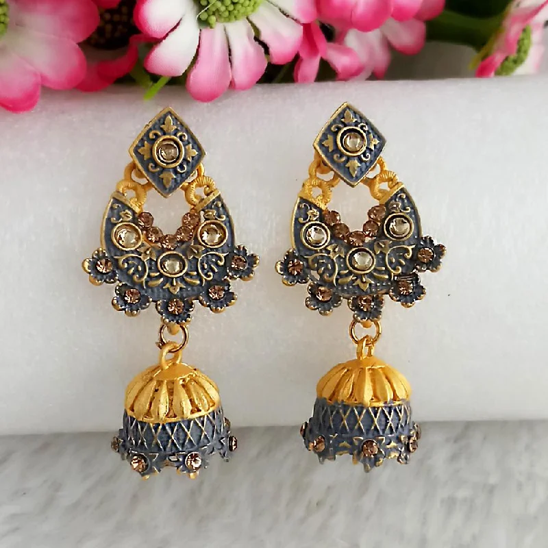 Cute Heart Earrings-Woma Gold Plated Grey Dangler Meenakari Earrings - 1318068C