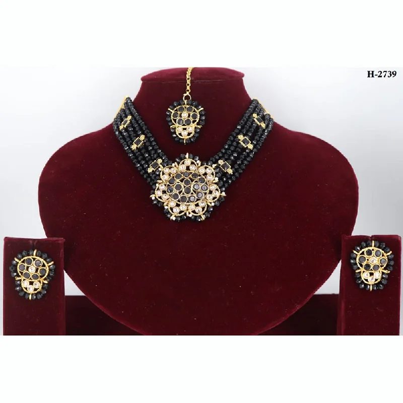 Black Crystal Necklaces-Corbeda Fashion Gold Plated Pota Stone Necklace Set