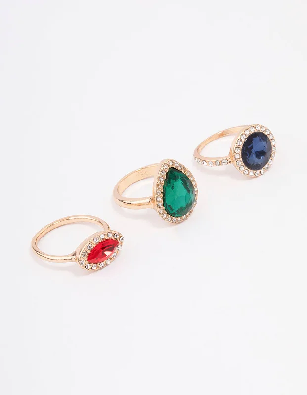 Personalized Vintage Rings-Gold Mixed Shape Halo Cocktail Ring