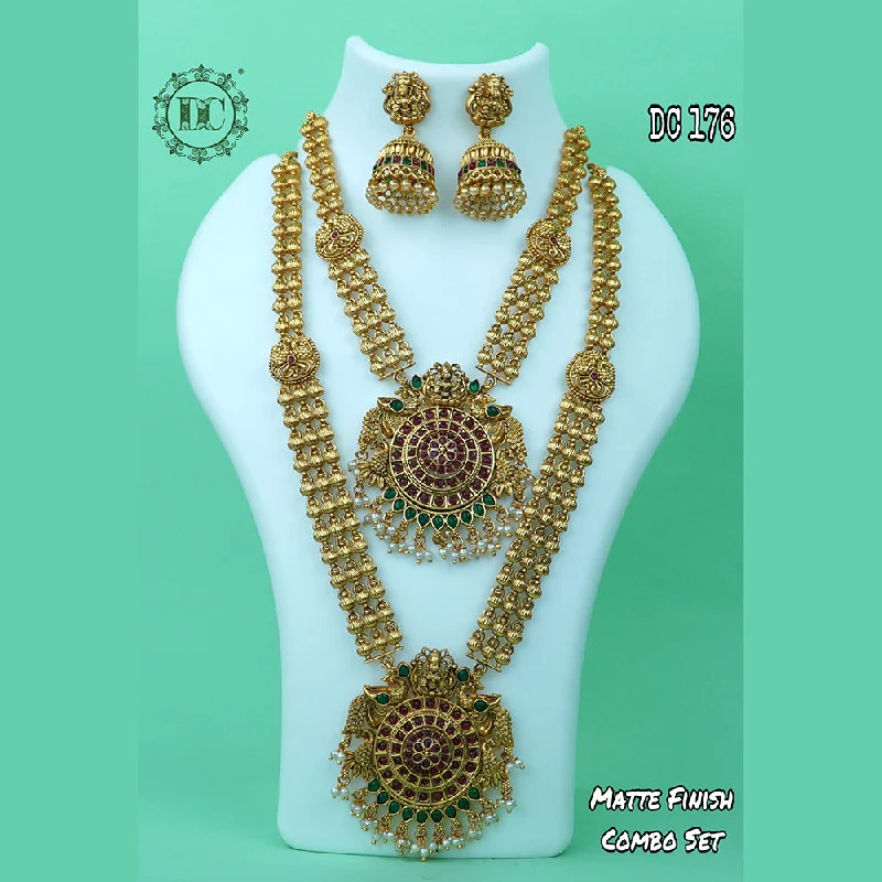 Black Onyx Necklaces-Diksha Collection Gold Plated Double Necklace Set