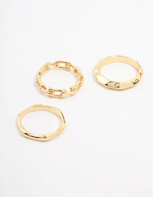 Personalized Birthstone Rings-Gold Plated Chain Link Stacking Ring 3-Pack