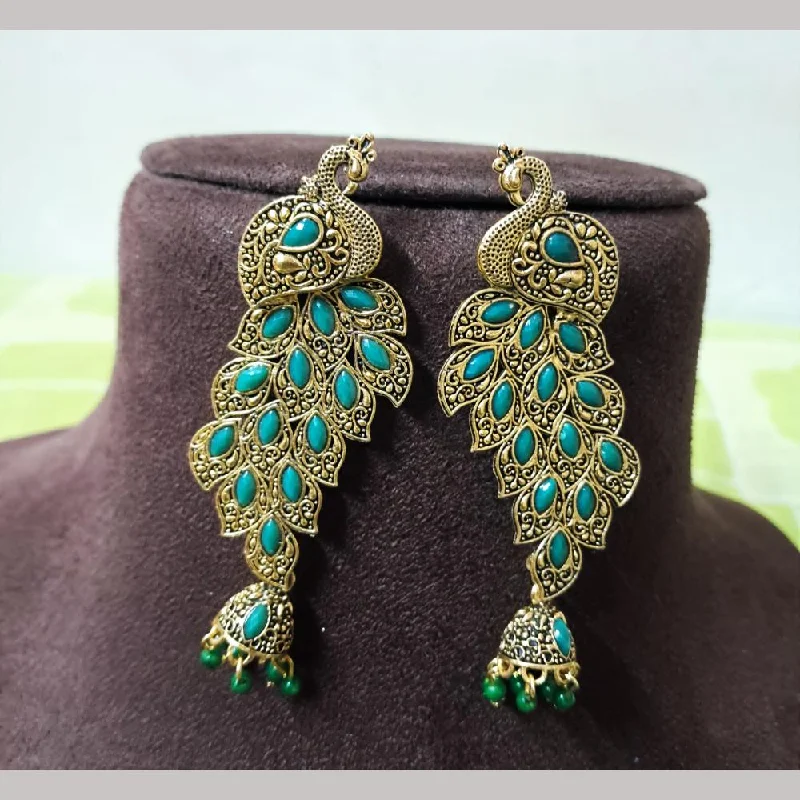 Multi-Colored Gemstone Earrings-H K Fashion Gold Plated Crystal Stone And Beads Jhumki Earrings