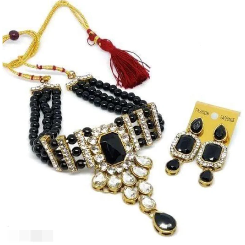 Simple Gold Bead Necklaces-Pooja Bangles Gold Plated Crystal Stone Necklace Set