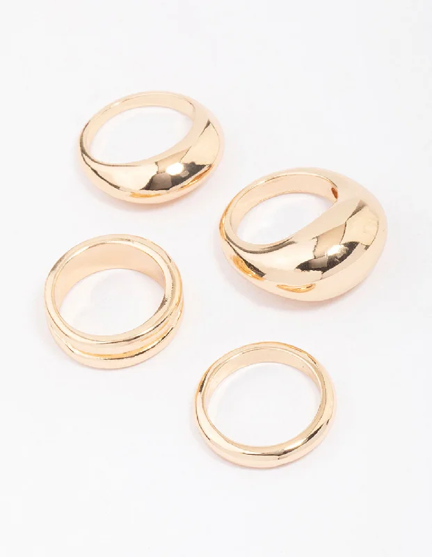 Elegant Rose Gold Rings-Gold Organic Smooth Ring Pack