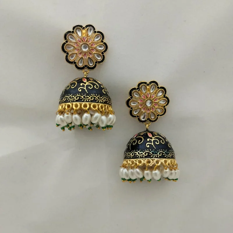 Elegant Wedding Earrings-Marudhar Creations Gold Plated Kundan And Meenakari Jhumki Earrings