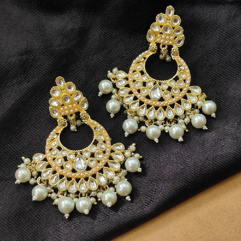 18k Gold Earrings-Darshana Jewels Gold Plated Kundan Stone And Beads Dangler Earrings