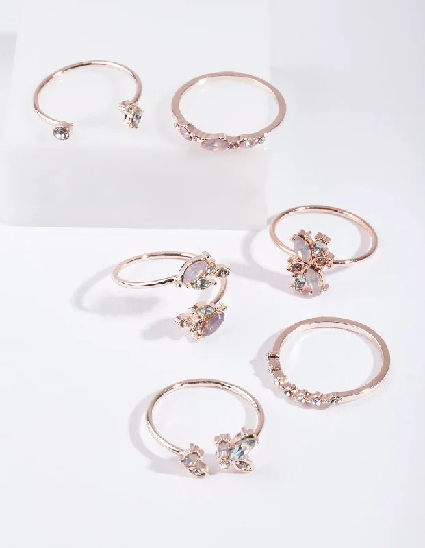 Round Diamond Engagement Rings-Rose Gold Floral Gem Ring Pack