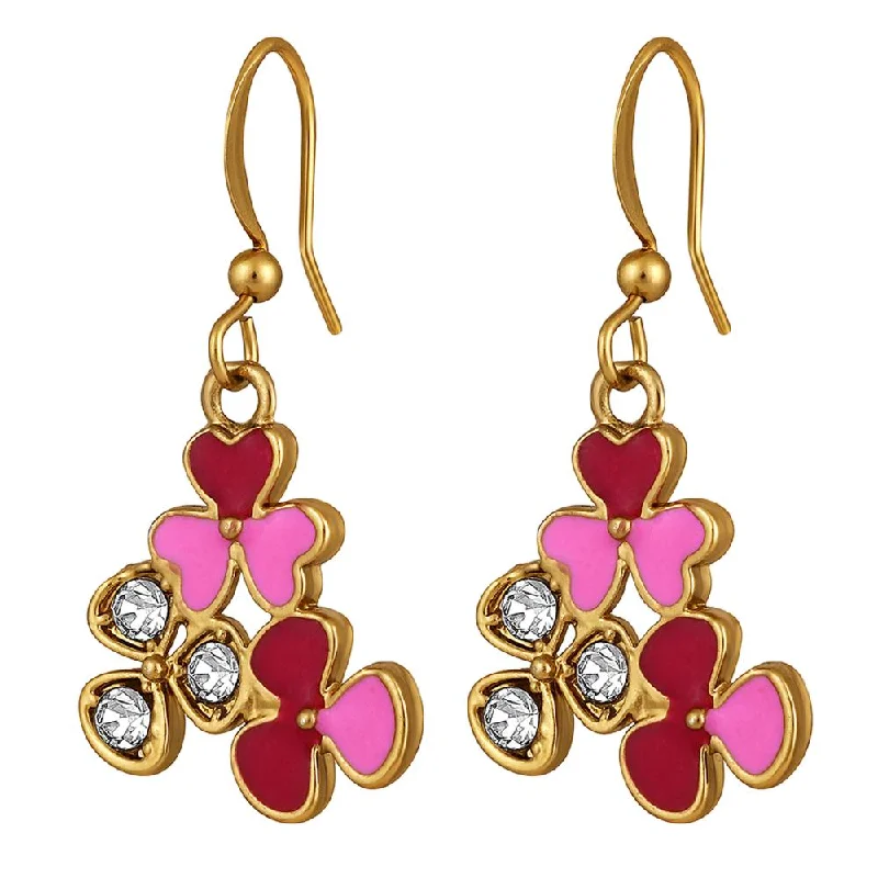 Wedding Party Earrings-Mahi Gold Plated Red and Pink Meenakari Work and Crystals Floral Earrings for Women (ER1109851GRedPin)