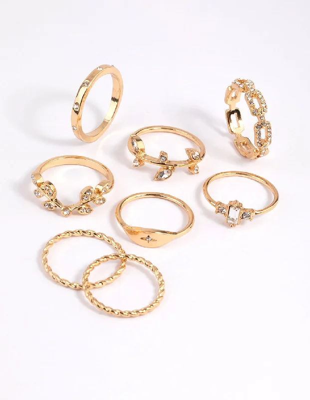 Unique Diamond Rings-Gold Leaves Ring 8-Pack