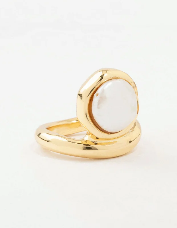 Designer Diamond Rings-Gold Organic Pearl Band Ring