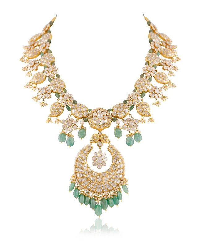 Gold and Diamond Necklaces-Adhira Polki Long Necklace