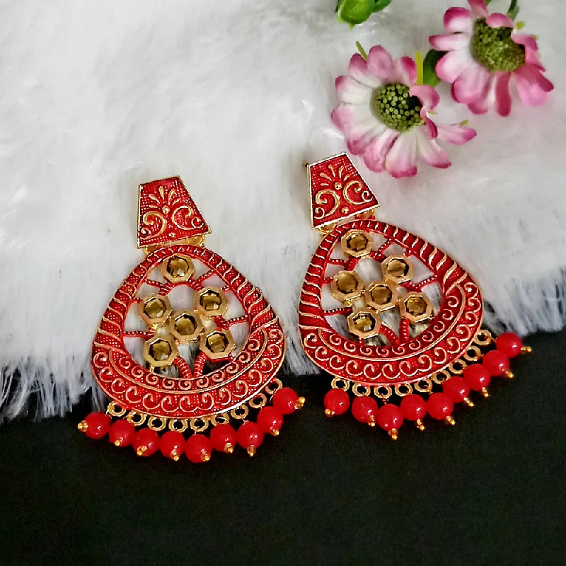 Geometric Earrings-Woma Matte Red Meenakari Dangler Beads Drop Earrings