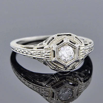 Simple Gold Rings for Men-Art Deco 18kt Diamond Engagement Ring .28ct