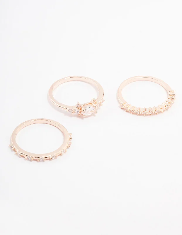 Elegant Ruby Rings-Rose Gold Plated Fine Marquise Stacking Ring 3-Pack