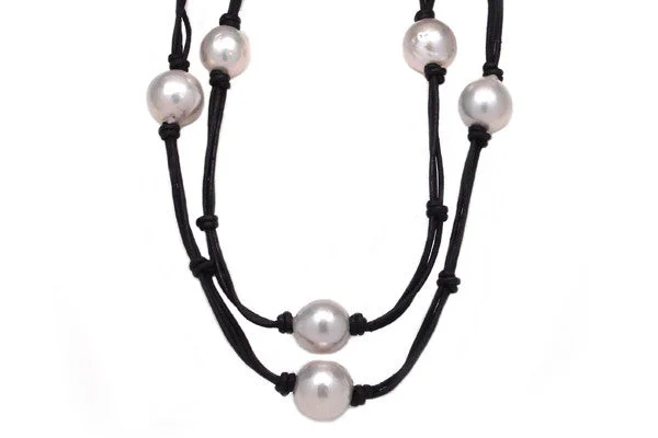 Custom Birthstone Necklaces-Freshwater Cultured Pearl Leather Necklace