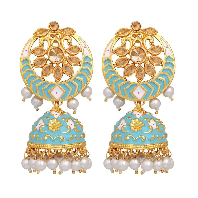 Bold Red Earrings-Mahi Blue Meenakari Work Enamelled Artificial Pearl Jhumki Earrings for Women (ER1109708GBlu)