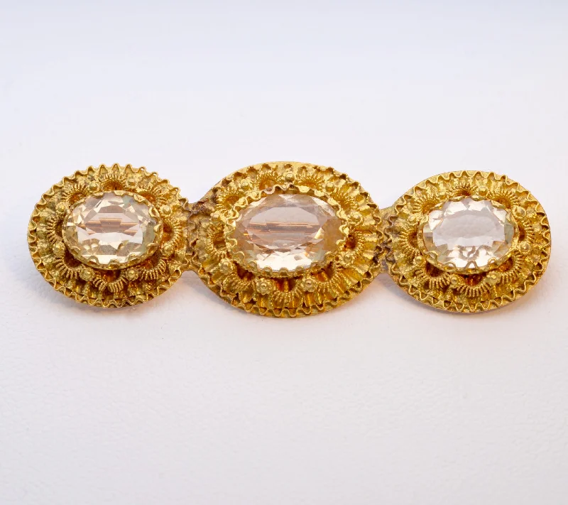 Classic Silver Brooch with Pearl Inlay-14K Victorian Citrine Brooch