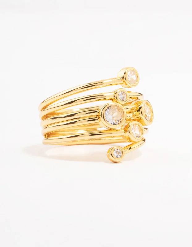 Elegant Gold Rings-Gold Plated Bezel Layered Coil Ring