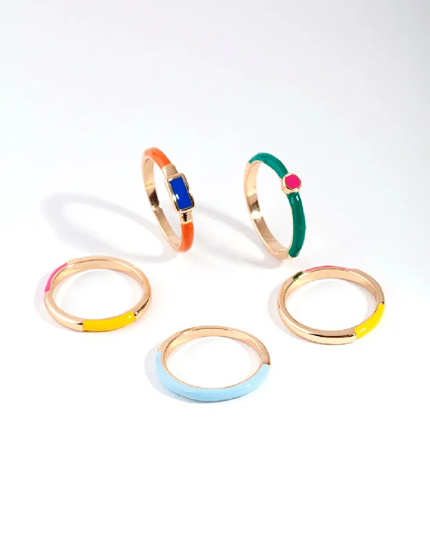 Birthstone Rings for Men-Gold Matte Bright Rings 5-Pack