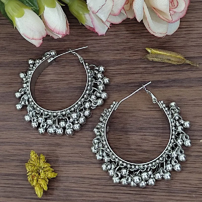 Elegant Silver Hoops-Bevy Pearls Oxidised Plated Dangler Earrings