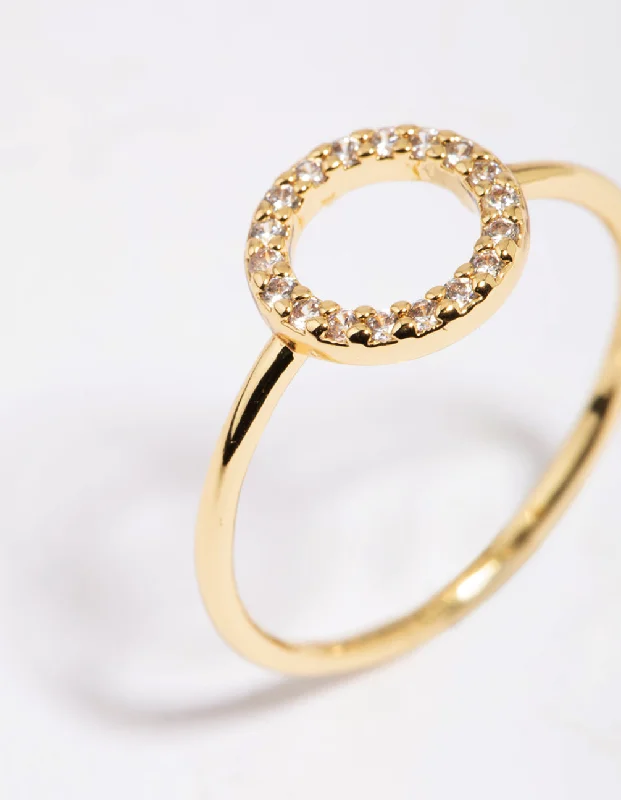 Art Deco Rings-Gold Plated Cubic Zirconia Circle Ring