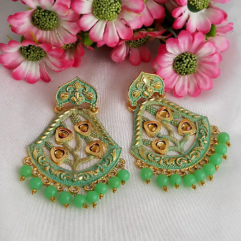 Vintage Sapphire Earrings-Woma Matte Green Meenakari Dangler Beads Drop Earrings