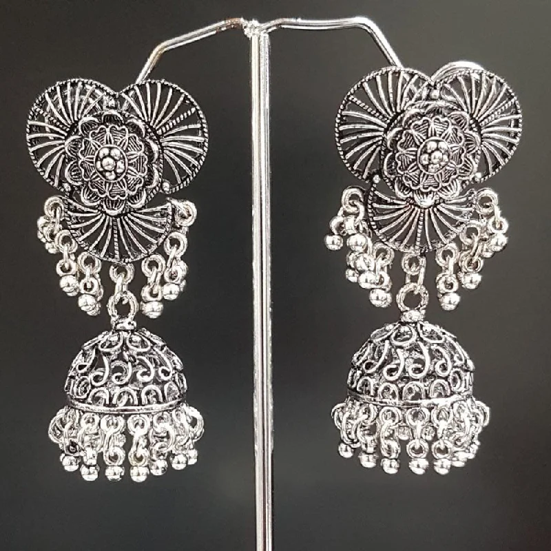 Handcrafted Silver Earrings-Shreeji Oxidised Plated Jhumki Earrings