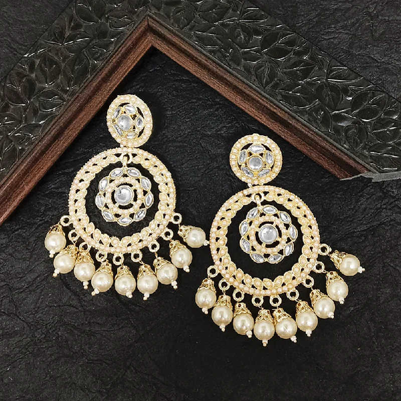 Minimalist Gold Earrings-Darshana Jewels Gold Plated Kundan Stone Dangler Earrings