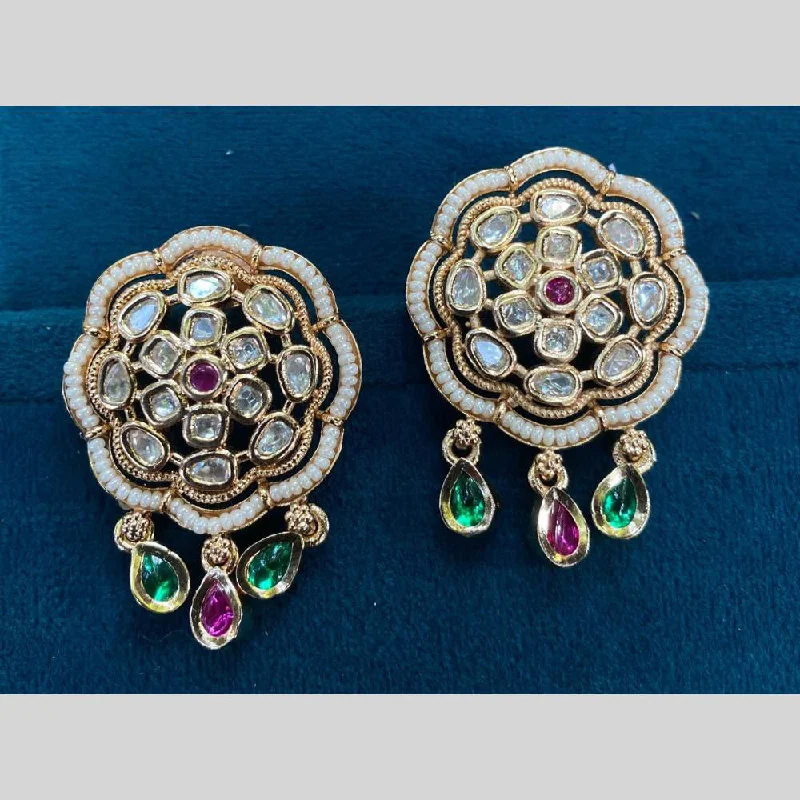 Affordable Silver Earrings-Royal Kundan Jewellery Gold Plated Polki Kundan And Pearls Dangler Earrings