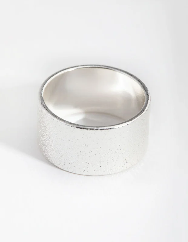 Gold Band Rings-Silver Textured Wide Band Ring