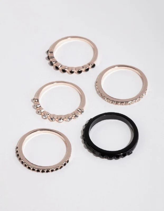 Antique Gold Rings-Rose Gold Black Stone Ring 4-Pack