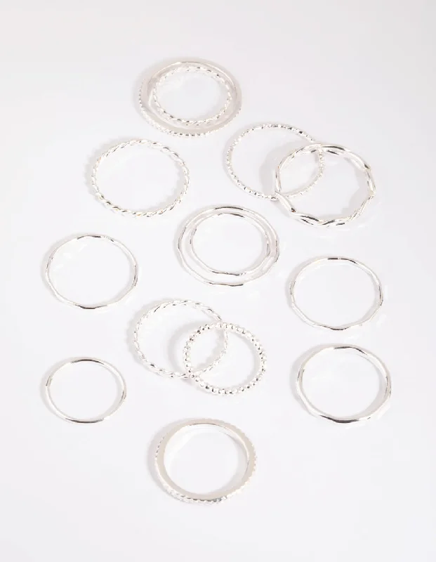 Designer Silver Rings-Silver Mixed Band Ring Pack