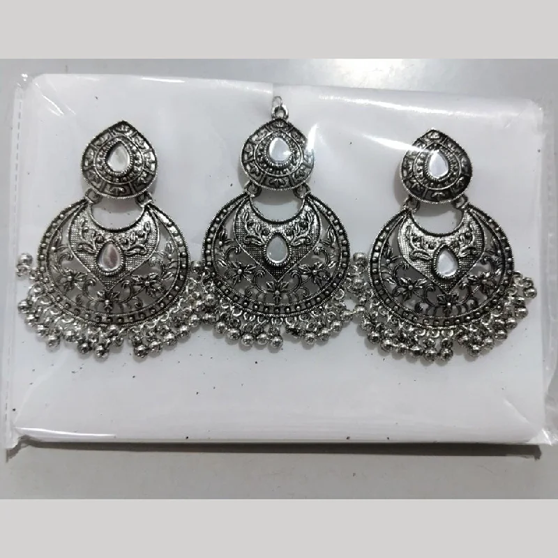 Trendy Rose Gold Earrings-Darshan Jewellers Oxidized Plated Pack Of 12 Dangler Earrings With Maang Tikka