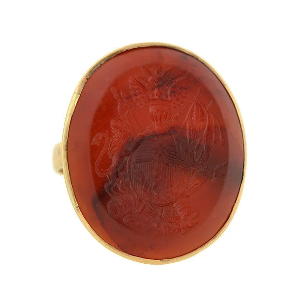 Personalized Infinity Rings-Victorian 10kt Carnelian Intaglio Family Crest Signet Ring