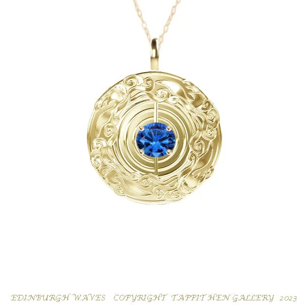 Natural Stone Necklaces-Edinburgh Waves Necklace in 9ct Yellow Gold with Sapphire