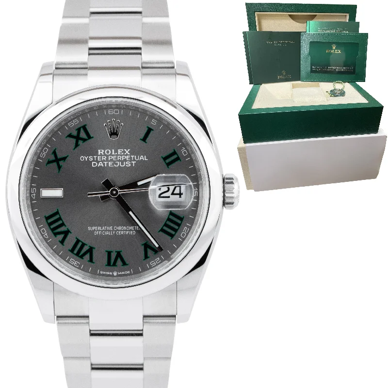 Solar-Powered Wrist Watches-NEW OCT. 2022 Rolex DateJust 36mm Wimbledon Grey Stainless Oyster Watch 126200