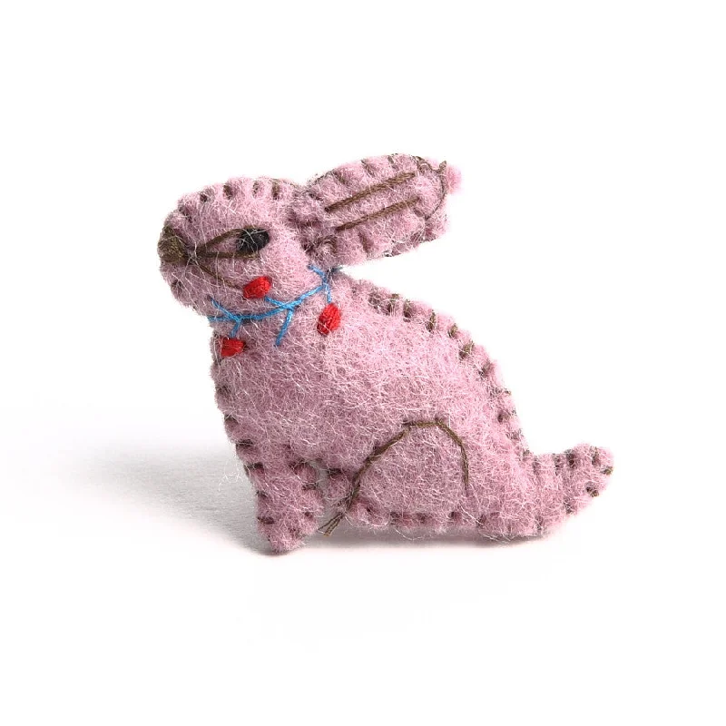 Personalized Brooch with Initials-Pink Felt Overstitched Bunny Brooch